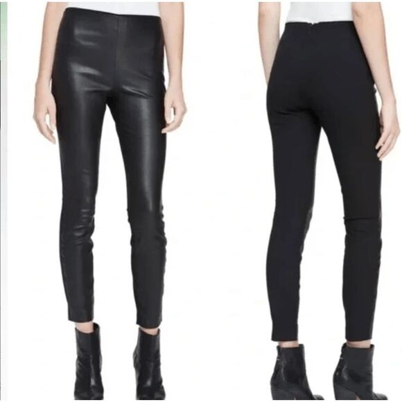 Rag & Bone Lamb Leather Front / Stretch Back Moto Pants Black Back Zip Size 2 - Picture 3 of 14